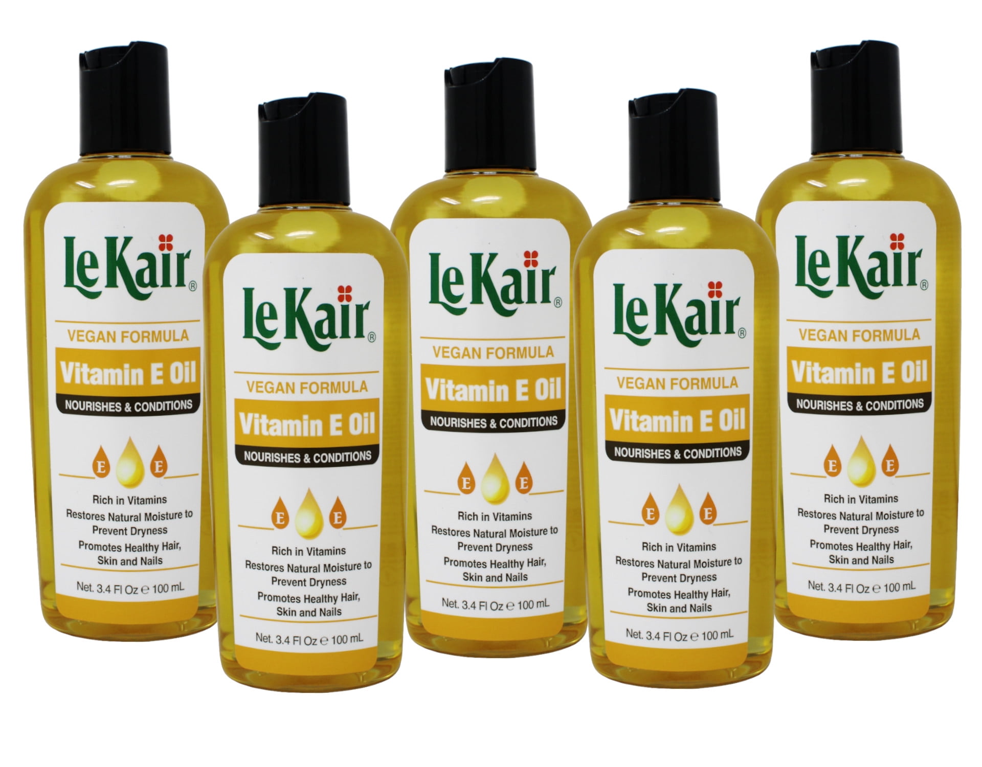 5 Pack of LeKair Vitamin E Oil Hair & Body Oil - Vegan Formula 3.4 Ounce