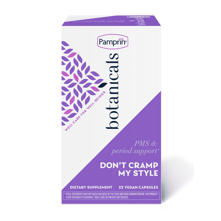 5 Pack of Pamprin Botanicals Supplement for PMS & Period Support, with Ashwagandha, Magnesium, Turmeric, Vitamin B6, Chasteberry, 22 count