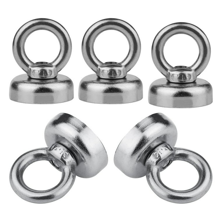 5 Pack of Powerful Neodymium Magnets with Eyebolt - Holds 22 Pounds - NdFeB  