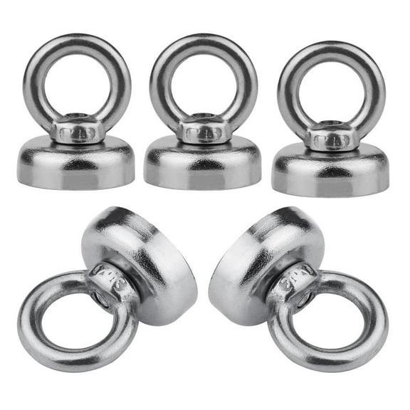 5 Pack of Powerful Neodymium Magnets with Eyebolt - Holds 22 Pounds - NdFeB