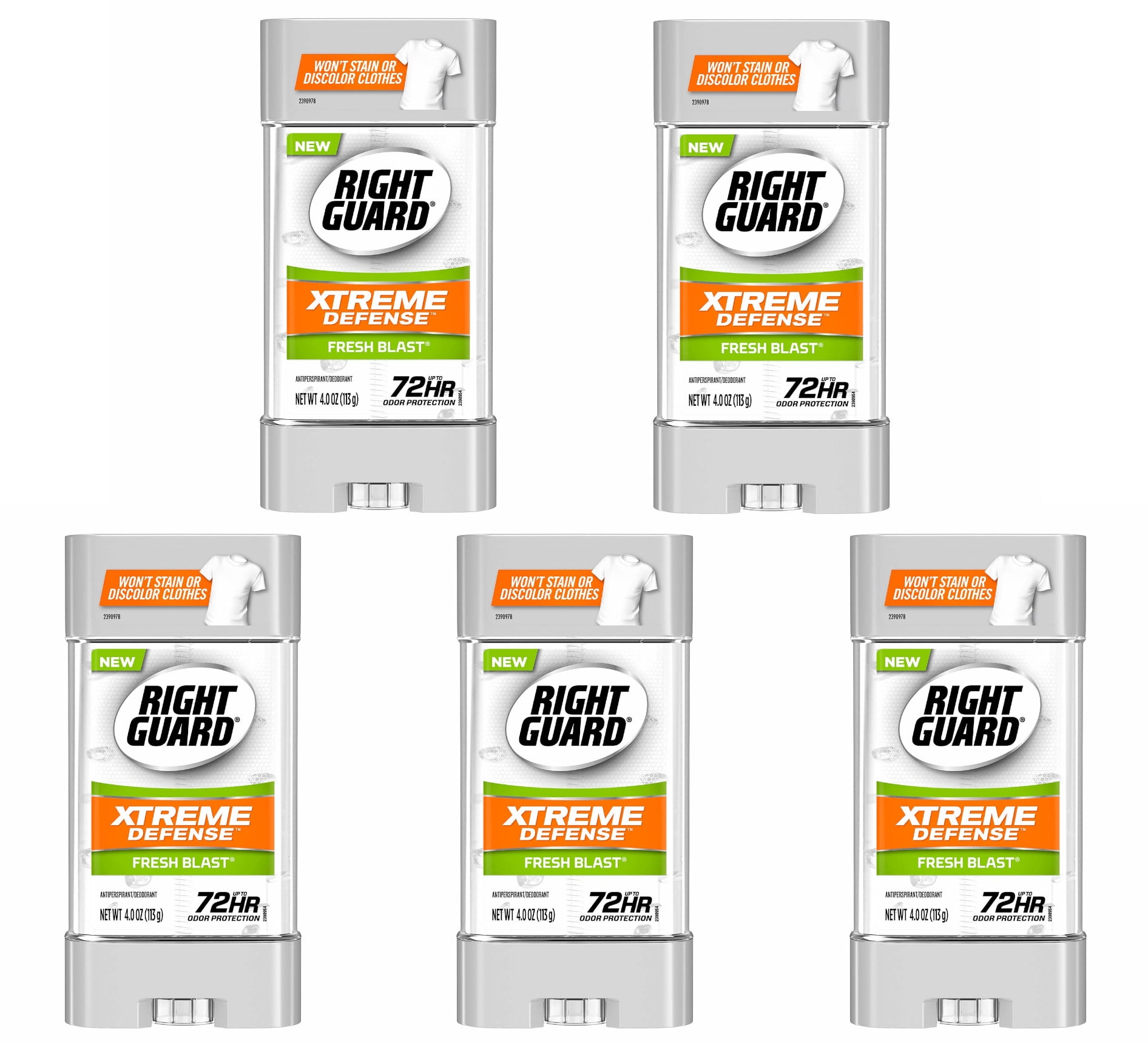 5 Pack of Right Guard Xtreme Defense Fresh Blast Gel Deodorant, 4 oz