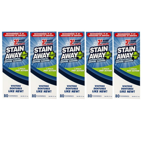 5 Pack of Stain Away Plus Denture Cleanser 8.1 Ounce