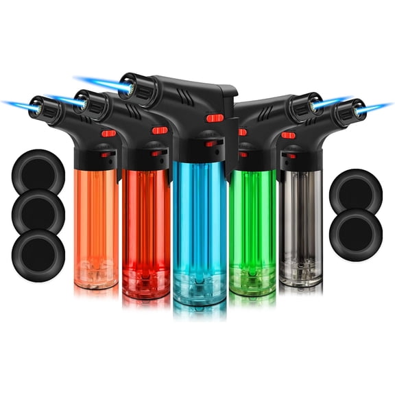 5 Pack of Torch Lighter, Powerful Windproof Jet Flame, Butane Gas Refillable Lighters with Safety Lock, Mini Blow Torch for Candle, Firework (NO Gas)