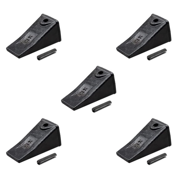 5 Pack s Skid Steer Short Bucket Tooth w/ 156LPN Flexpins Compatible with Hensley Style 156 Series and Adapters for Mini Excavators, Loaders, Backhoes