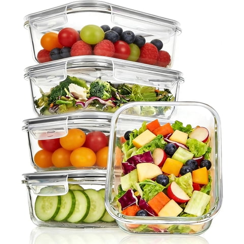 stusgo 10-Pc Superior Glass Food Storage Container Set (5 × 35 oz. Glass Containers + 5 × Airtight Locking Lids with Air Vent)Black
