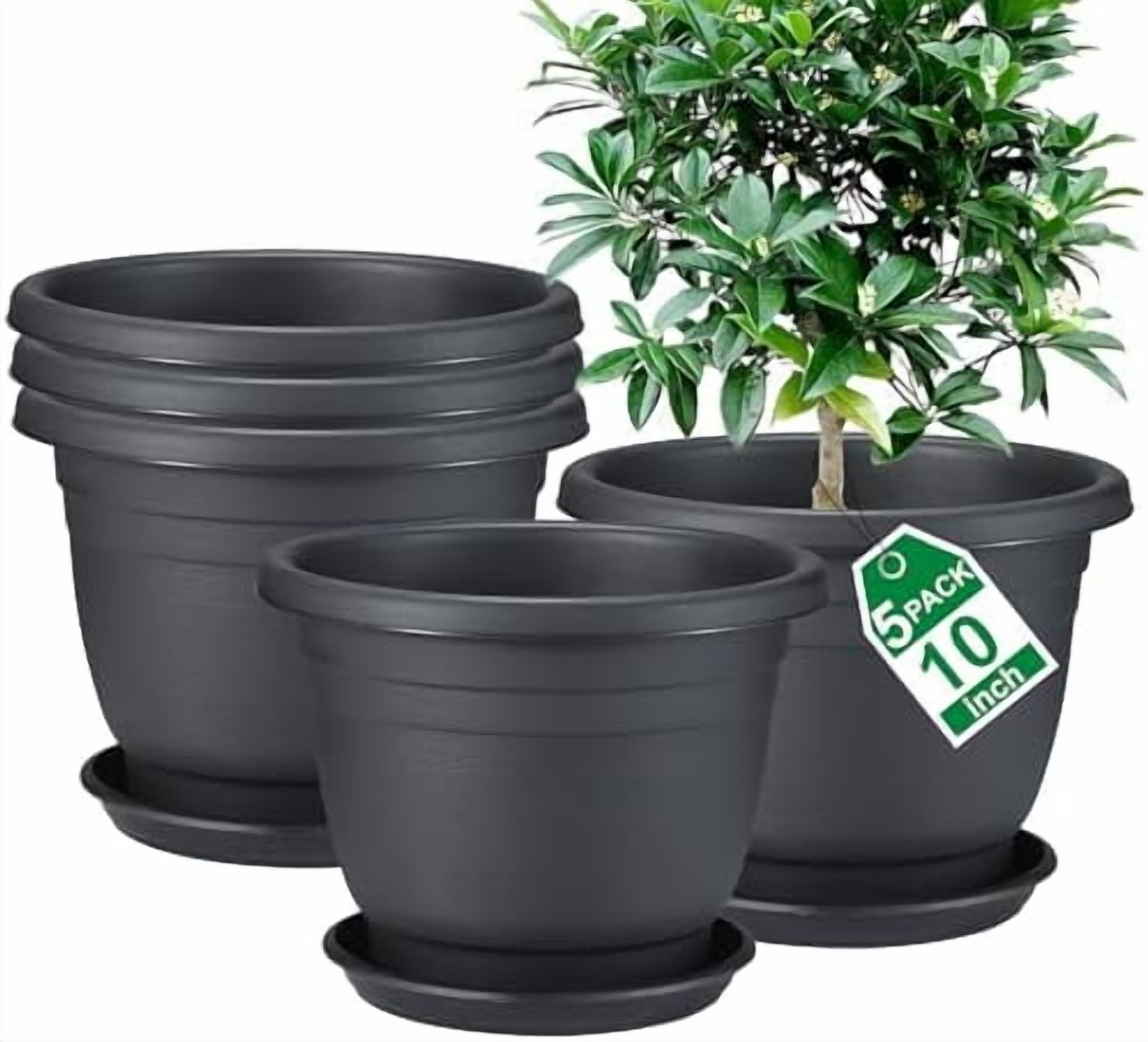 5 Packs 14 inch Flower Pots + Saucer, Planters for Indoor & Outdoor ...