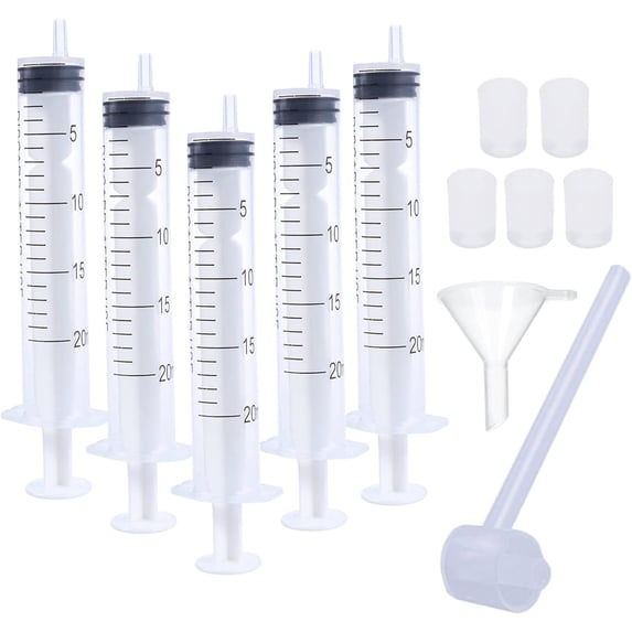 5 Packs 20ml Reusable Plastic Syringe with Extraction Adapters Funnel and Cosmetic Dispenser Pump for Perfumes Transfer to Empty Bottles
