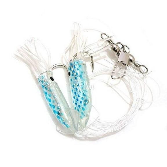 5 Packs - 3" Fishing Rock Cod Rig Twin Bulb Squids Rockfish Bait Soft Lure -5 Colors- Pink, Purple, Blue, Red/Black, Glow in The Dark