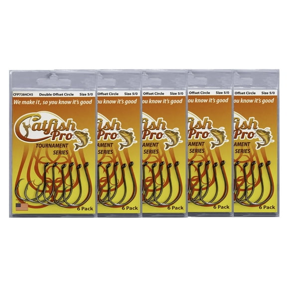 5 Packs 30 Catfish Pro Tournament Series Double Offset Circle Fishing Hook 5/0
