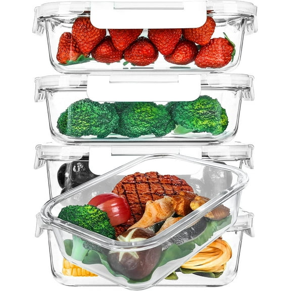 [5-Packs, 36 Oz.] Glass Meal Prep Containers with Locking Lids Glass Food Containers,Airtight Lunch Container,Microwave, Oven, Freezer and Dishwasher (4.5 Cup, Green)