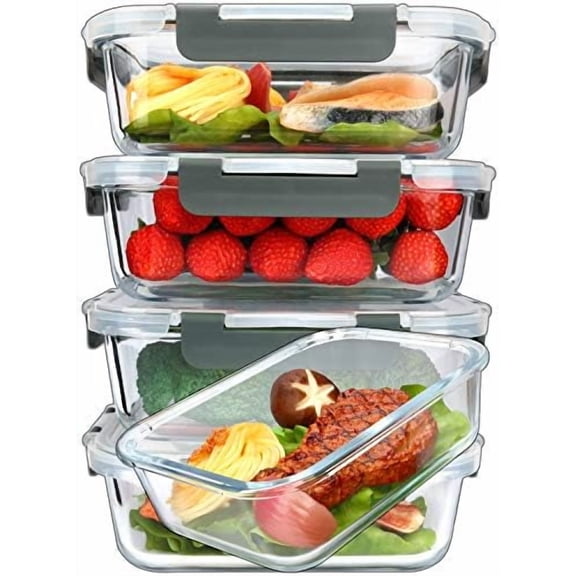 [5-Packs, 36 Oz Glass Meal Prep Containers with Snap Locking Lids Glass Food Containers,Airtight Lunch Container,Microwave, Oven, Freezer and Dishwasher (4.5 Cup)