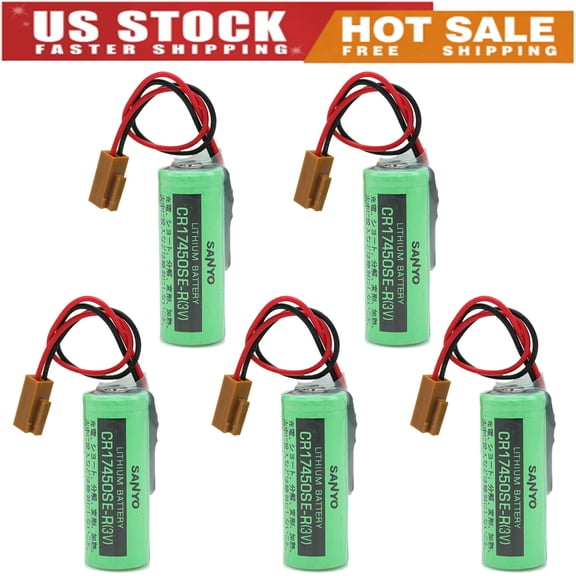 (5-Packs) 3V 2500mAh CR17450SE-R PLC CNC System Battery with Resistance for SANYO CR17450SE-R / A98L-0031-0012 FANUC CNC with Brown Plug