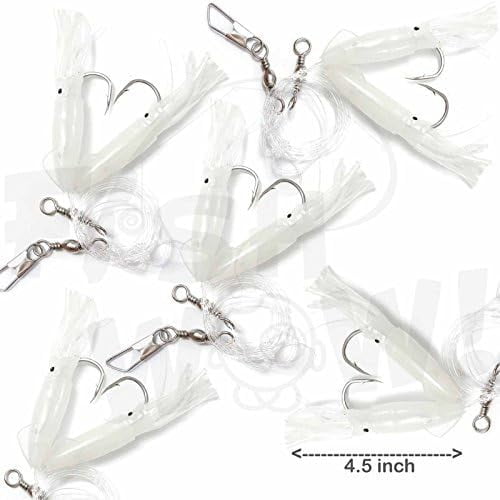 5 Packs - 4.5" Fishing Ling Cod Rig Twin Bulb Squids Rockfish lingcod Soft Lure - Glow in The Dark