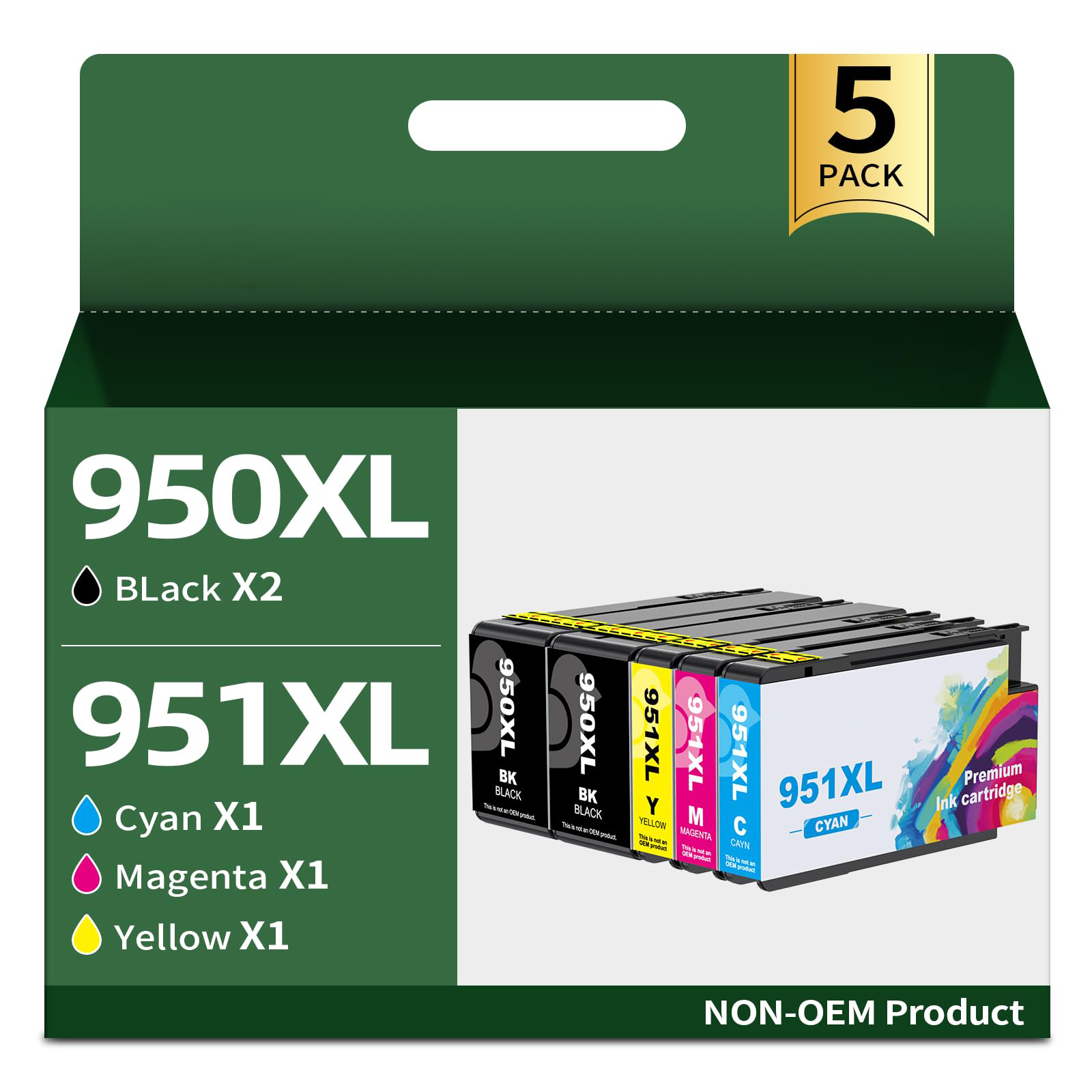 5 Packs 950XL 951XL Compatible Ink Cartridge Replacement for HP 950 951 Ink Catridges Combo Pack