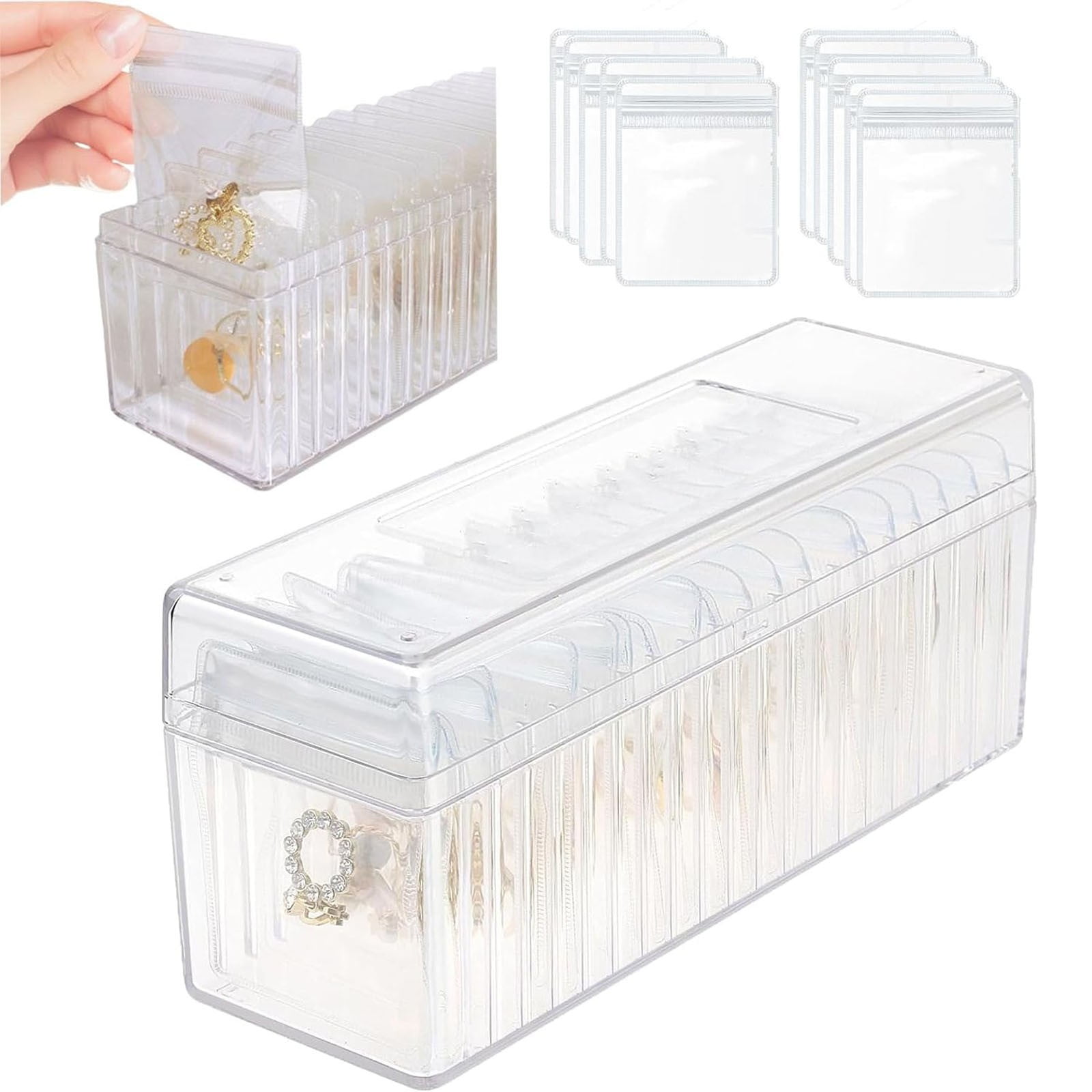 FEISCON Jewelry Organizer Box With 8 Hangers - Travel Storage Case, Necklace Display, Earring Holder, Black Velvet Interior