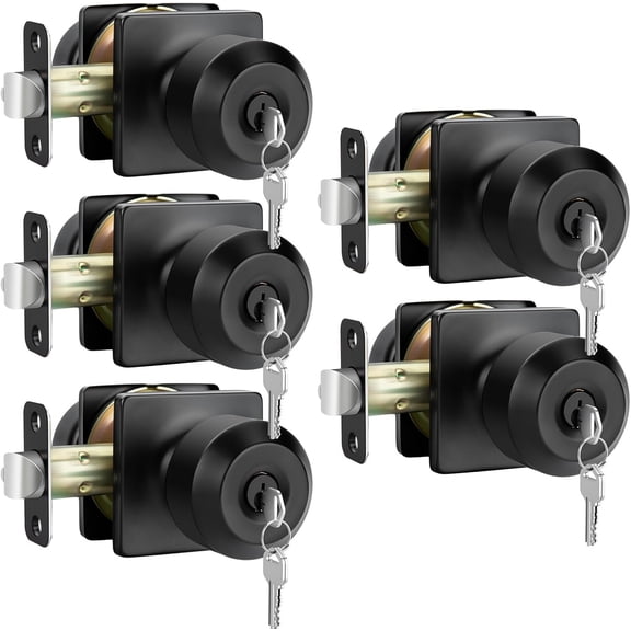 5 Packs Black Door Knob with Key, Keyed Alike Exterior Door Knobs with Lock, Entry Door Knob for Bedrooms, Bathrooms, Matte Black Locking