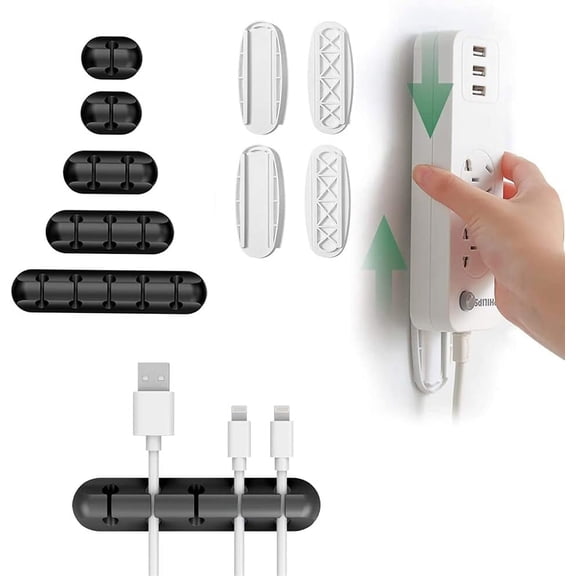 5 Packs Cable Clips X 2 Pack Self Adhesive Power Strip Holder, Cable Management Cord Organizer for Organizing USB Cable/Power Cord/Wire, Desktop Socket Hanging Wall Mount Fixator for Home Office