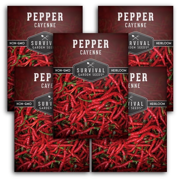 5 Packs Cayenne Pepper Seeds for Planting - Non-GMO Heirloom Full Sun Annual Vegetable