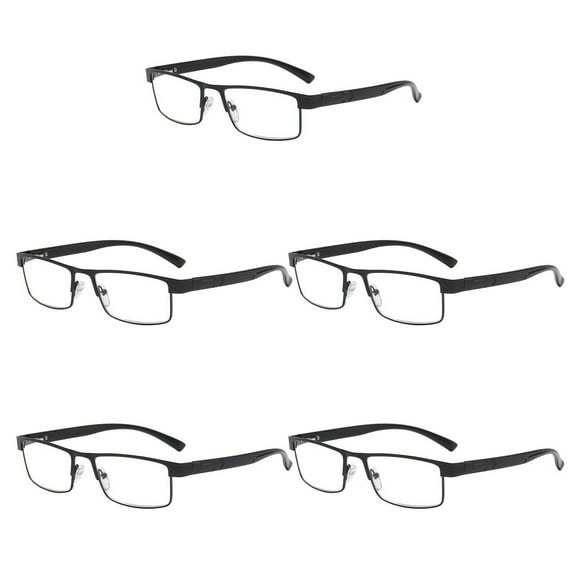 5 Packs Classic Style Rectangular Metal Frame Reading Glasses Spring Hinge Readers for Men Women +1.50