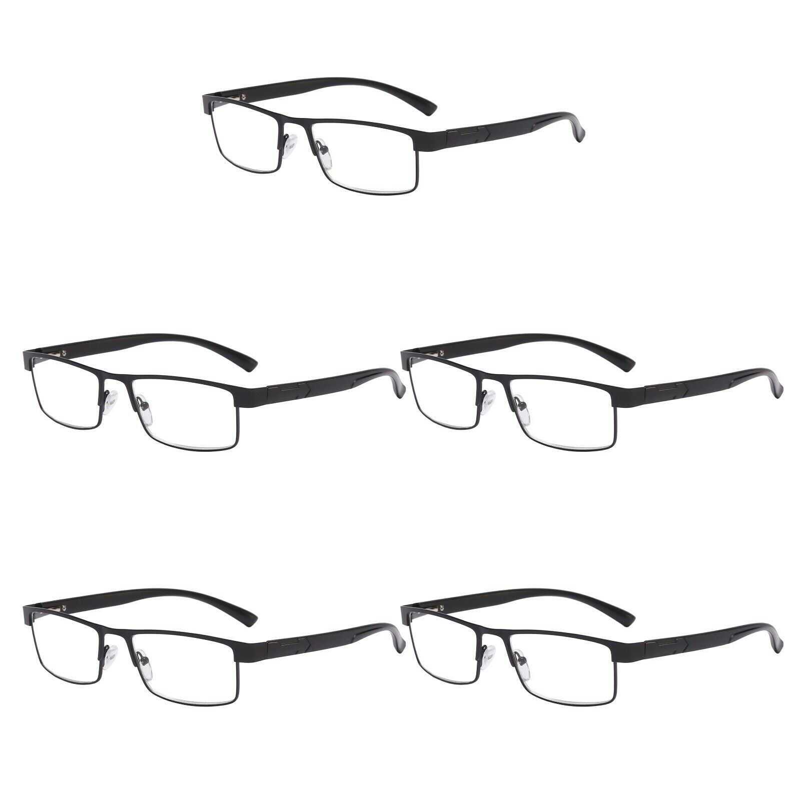 5 Packs Classic Style Rectangular Metal Frame Reading Glasses Spring Hinge Readers for Men Women +4.00