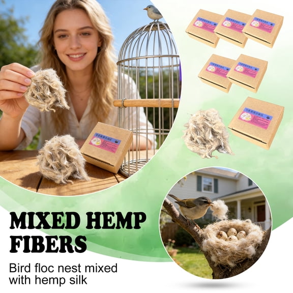 5 Packs Convenient Bird Nesting Pack - Nit Blended Hemp Silk with Jute Fiber & Bird Fluff for Small Birds