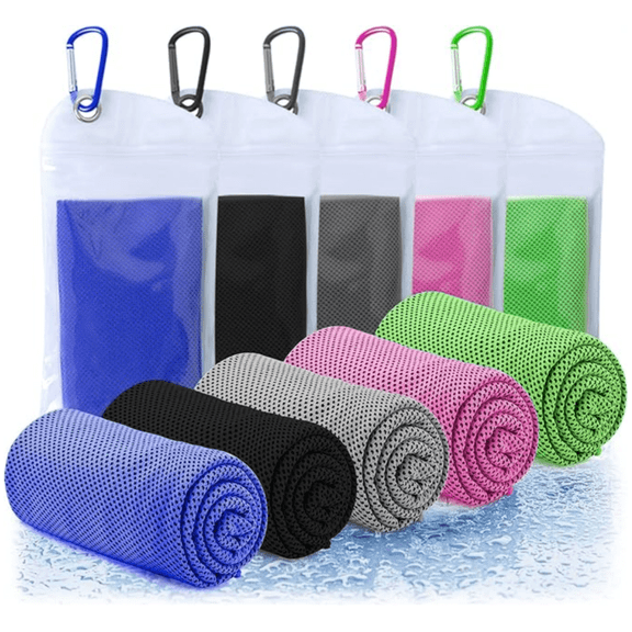 5 Packs Cooling Towels(40"x 12"), Sweat Towel for Neck and Face, Soft Breathable Instant Cooling Towel for Sport, Yoga, Gym, Workout, Fitness, Running, Travel, Camping