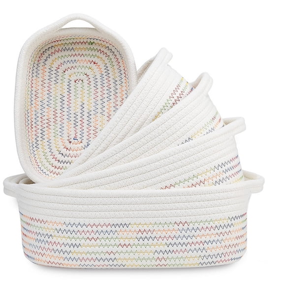 5 Packs Cotton Rope Storage Basket Set Rectangular Storage Basket with ...