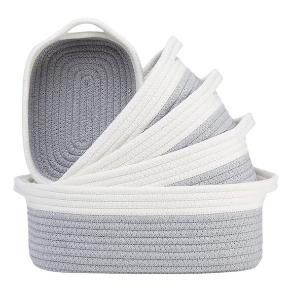 5 Packs Cotton Rope Storage Basket Set Woven Desktop Organizer Bins Rectangular Storage Basket with Handles Soft Cotton Weave Baskets Nesting Closet Shelf Drawers Vanity Makeup Cosmetics Trays