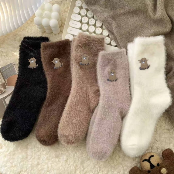 5 Packs Cute Fuzzy Socks for Women, Soft Warm Fluffy Socks,One Size