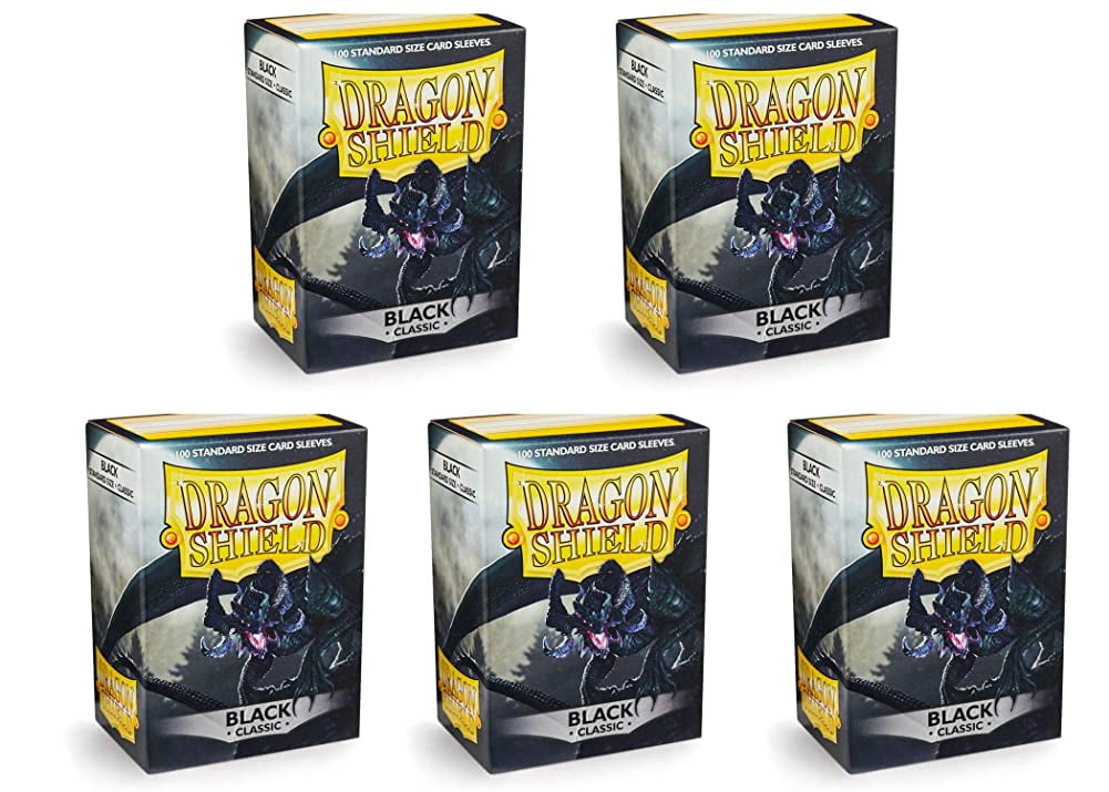 5 Packs Dragon Shield Classic Black Standard Size 100 ct Card Sleeves Value Bundle!