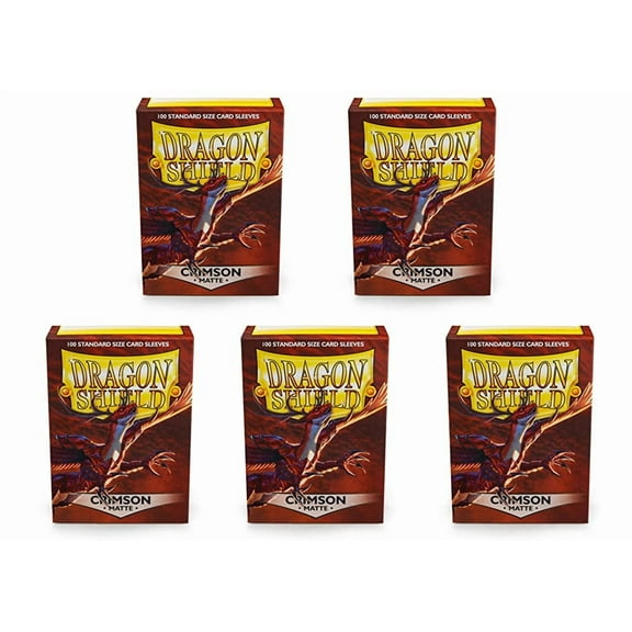 5 Packs Dragon Shield Matte Crimson Standard Size 100 ct Card Sleeves Value Bundle!