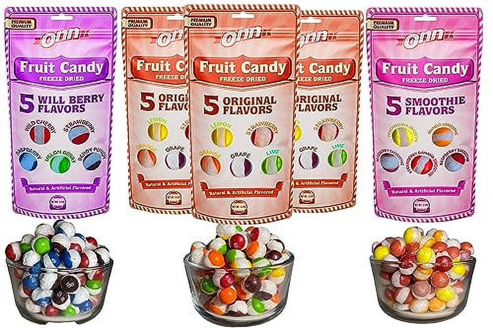5 Packs Freeze Dried Skittle's Candy (1 Lb Total) 3 Packs Original / 1 Pack Wild Berry / 1
