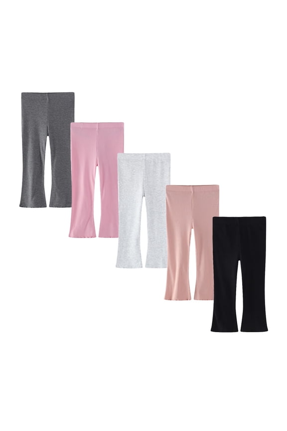 5 Sets Girls Flexible Cotton Flare Leggings, Allows Full Range of Motion Flare Pants for Active Toddlers 2-7, Convenient 5-Pack Assortment