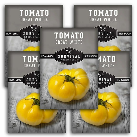 5 Packs Great White Tomato Seeds - Non-GMO Heirloom Full Sun Annual Vegetable