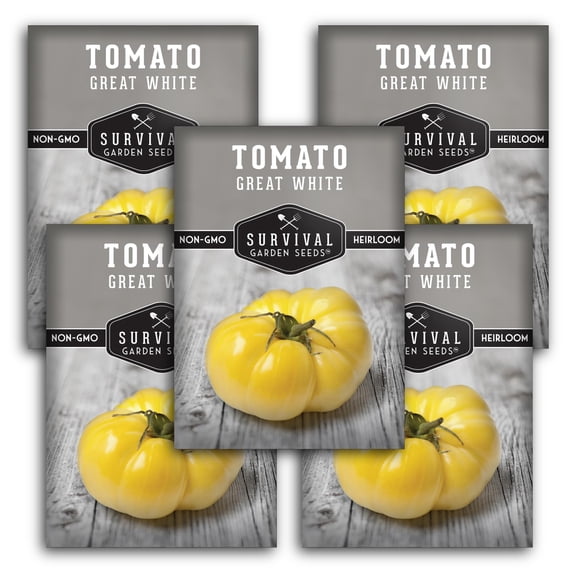 5 Packs Great White Tomato Seeds - Non-GMO Heirloom Full Sun Annual Vegetable