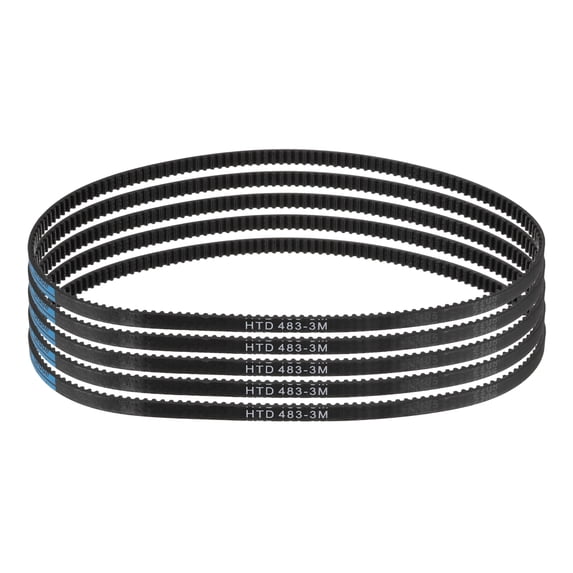 5 Packs HTD-3M Rubber Timing Belt 161 Teeth, 483mm Pitch Length x 6mm Width x 2.4mm Height, Pulley Timing Belt