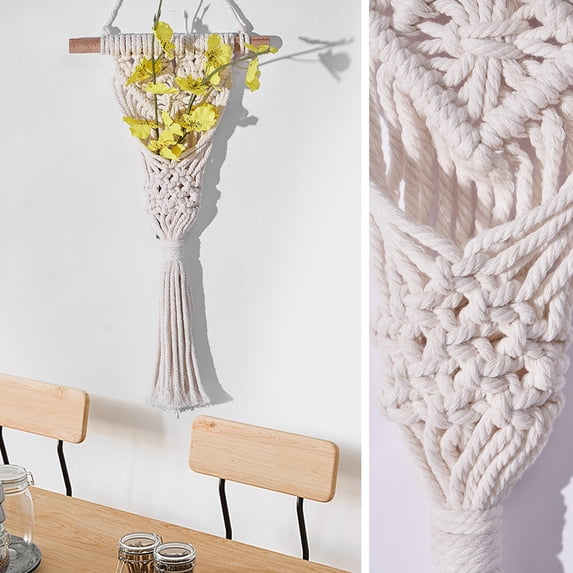 5 Packs Hand Woven Macrame Wall Hanging Tapestry, Boho Decor with Dried Flowers and Wood Beads, Natural Cotton Room Backdrop for Living Room Bedroom Fireplace Entrance Decor, Bohemian Home Wall Art