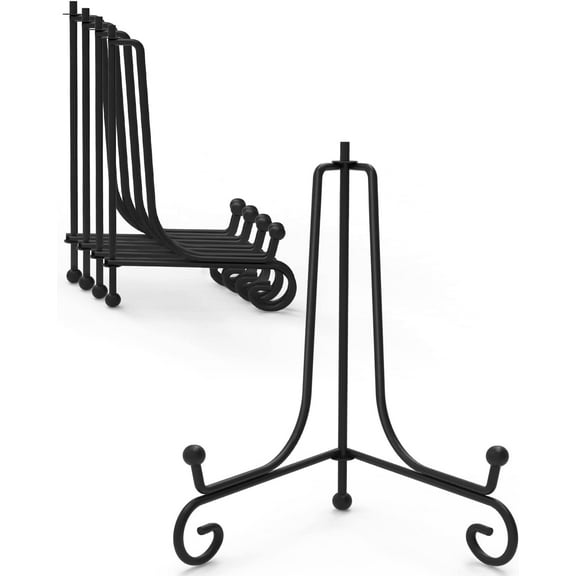 5 Packs Iron Display Stand, 8 Inches Plate Stand Picture Stand Black Photo Stand for Photo Frame, Artwork, Collection