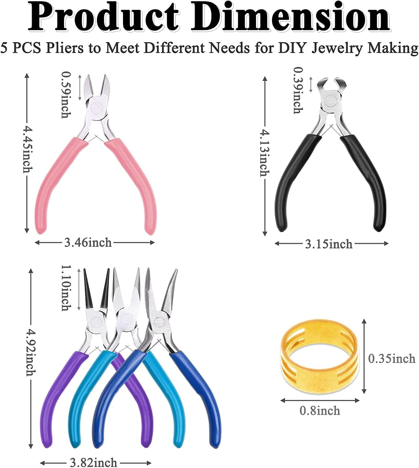 NBEADS 5 Pcs Mini Carbon Steel Lengthened Jewelry Plier Sets, Include  25°45°90°Curved Nose Pliers, Long Reach Hose Grip Pliers and Straight Needle  Nose Pliers for Jewelry Making 