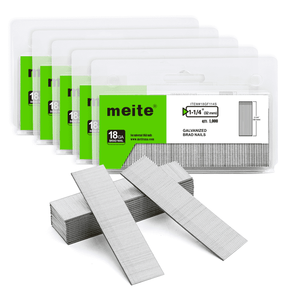 5 Packs MEITE 18 Gauge Brad Nails, 1-1/4 Inch 18GA Brad Nails Galvanized Small Finishing Nail (1,000 Pcs/Pack)