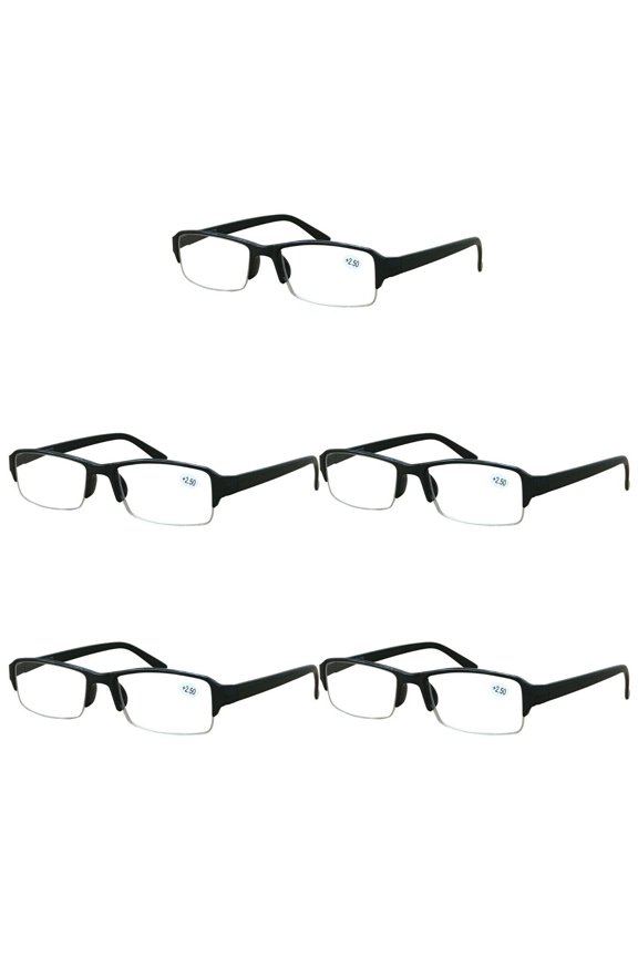 5 Packs Men Women Rectangular Half Frame Blue Light Blocking Reading Glasses Readers for Gaming Computer +2.00