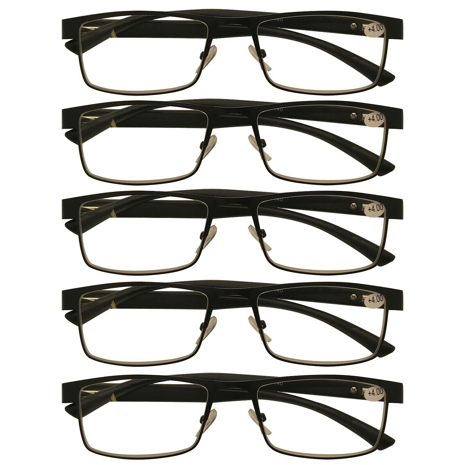 12 Pack Mens Metal Rectangle Reading Glasses – Black Spring Hinge Readers (B&Q)