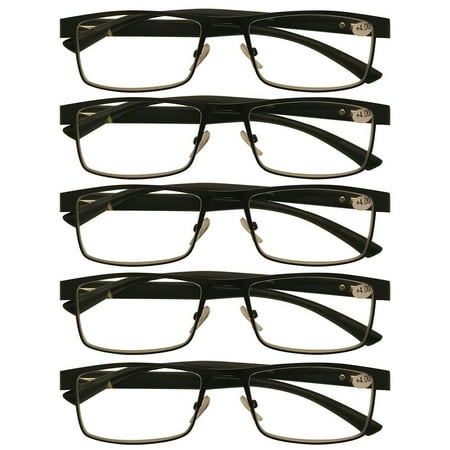 5 Packs Mens Rectangle Metal Frame Reading Glasses Black Spring Hinge Readers +2.25