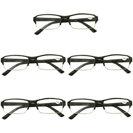 5 Packs Mens Womens Rectangle Half Frame Blue Light Blocking Reading Glasses Spring Hinge Readers +1.00