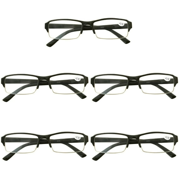 5 Packs Mens Womens Rectangle Half Frame Blue Light Blocking Reading Glasses Spring Hinge Readers +4.00