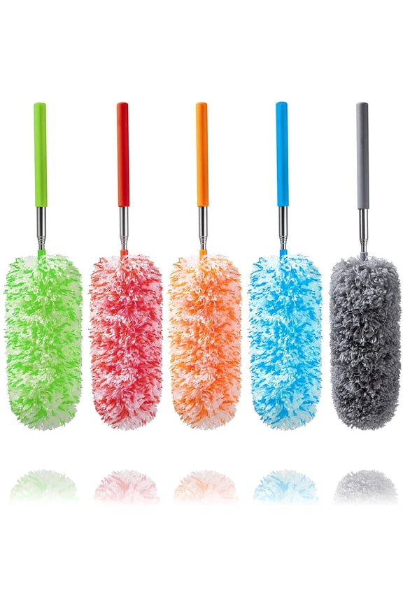 5 Packs Microfiber Feather Duster, Microfiber Hand Washable Extendable Dusters for Cleaning Office, Car, Computer, Air Condition
