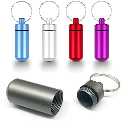 5 Packs Mini Keychain Pill Holder Fob,EFFIET Waterproof Portable Tablets Container Case Aluminum Outdoor Camping Emergency Pill Capsule Box Bottle