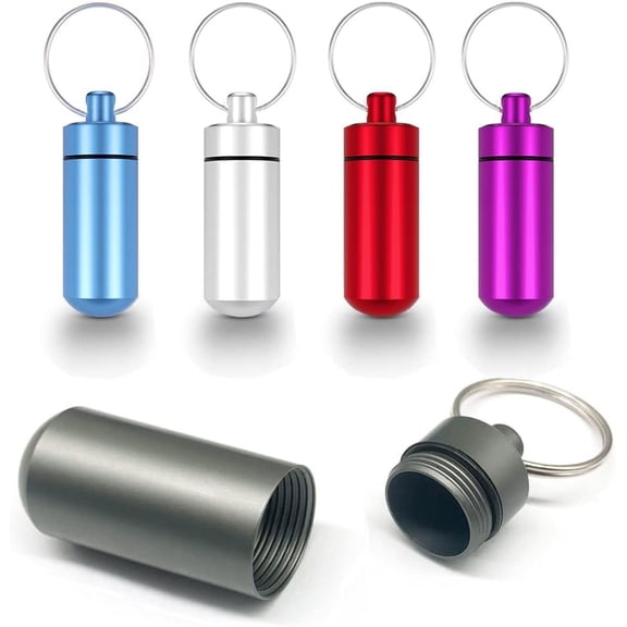 5 Packs Mini Keychain Pill Holder Fob, Waterproof Portable Tablets Container Case Aluminum Outdoor Camping Emergency Capsule Box Bottle