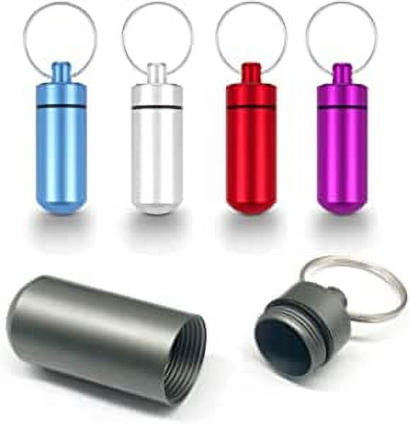 5 Packs Mini Keychain Pill Holder Fob, Waterproof Portable Tablets Container Case Aluminum Outdoor Camping Emergency Pill Capsule Box Bottle
