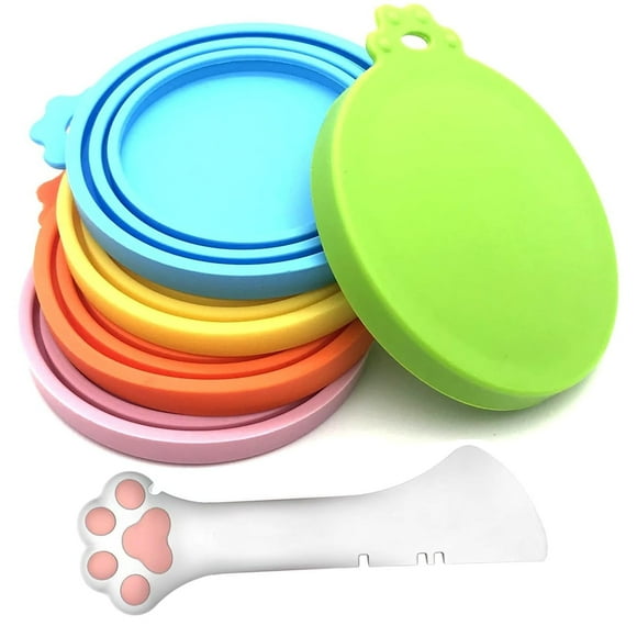 5 Packs Pet Food Can Covers Universal Can Lids Safe/Silicone Dog & Cat Food Can Lid Covers 1Pcs Multifuctional Mini Spatula Pet Can Opener
